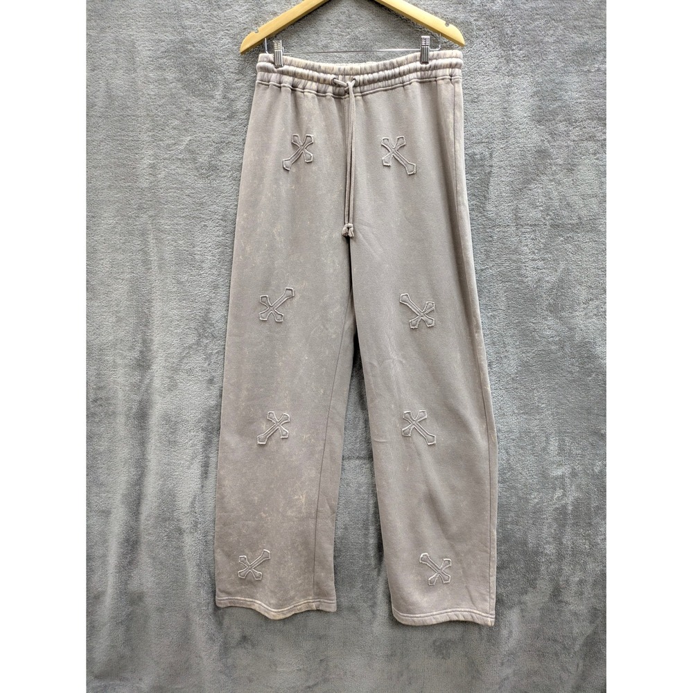 Streetwear Cross Patch Sweatpants Mens Large Acid Wash Grey Fashion Nova